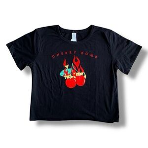 NWT Cherry Bomb Cropped Black T-Shirt • size large